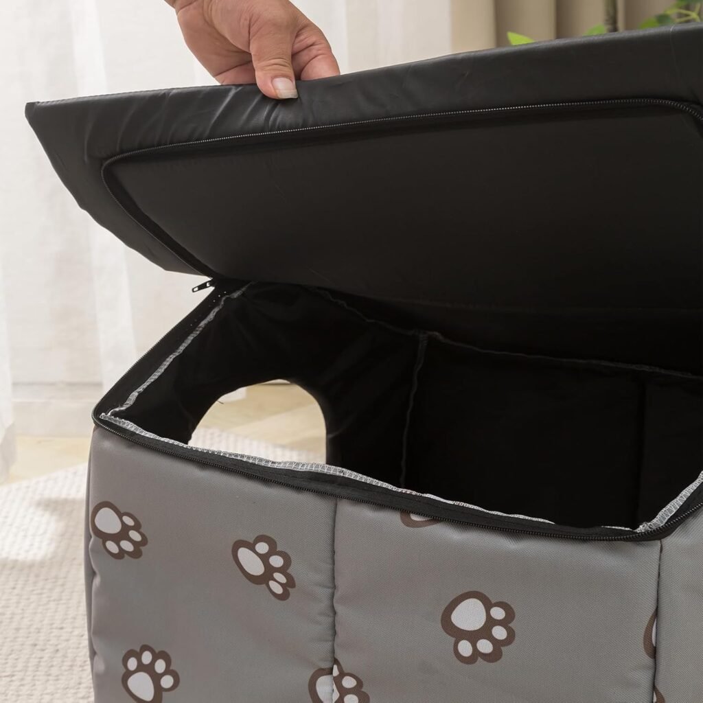 Winterbestendig buitenkattenhuis grijs, waterdicht dierenhuis voor katten en kleine huisdieren met transparant gordijn maat M voor buitengebruik.