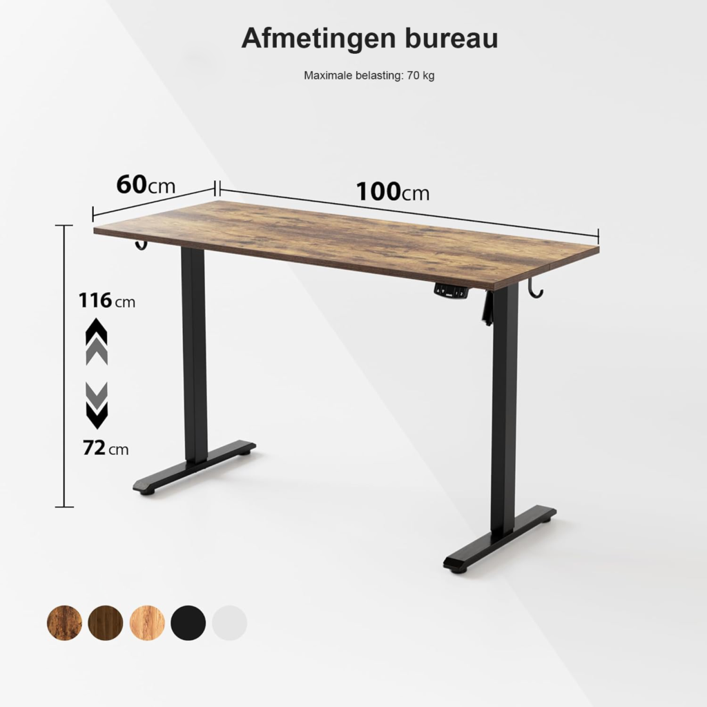 hoogte verstelbaar bureau 100x60 cm elektrisch zit sta bureau met geheugenfunctie computer tafel voor kantoor en thuisgebruik bruin