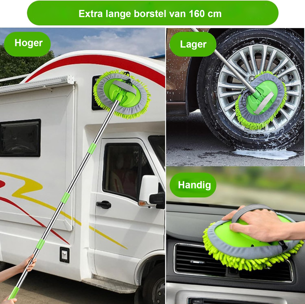 Telescopische auto wasborstel met chenille microvezel en uitschuifbare RVS steel voor het reinigen van auto en ramen