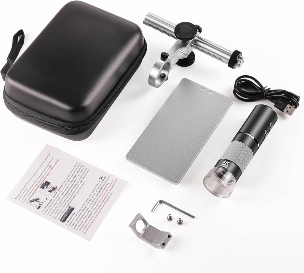 4K WiFi digitale microscoop met 50-1000x vergroting, professionele standaard en opbergcase, compatibel met iPhone, Android en PC.