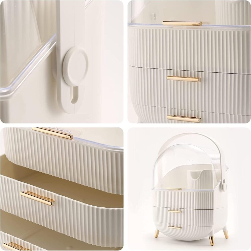 Make-up organizer box met transparante deksel en twee lagen, cosmetica opbergcase met borstelhouder voor badkamer, make-up tafel en reizen.