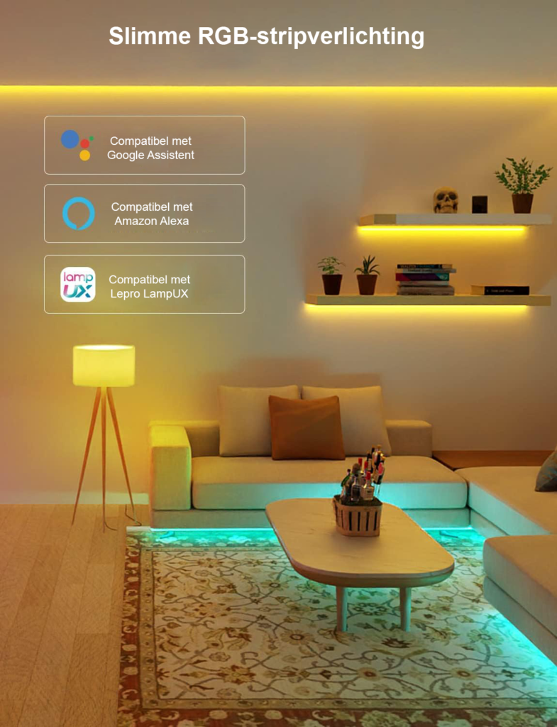 Slimme LED strip 10 meter RGB wifi app bediening 300 LEDs zelfklevend compatibel met Alexa en Google Home