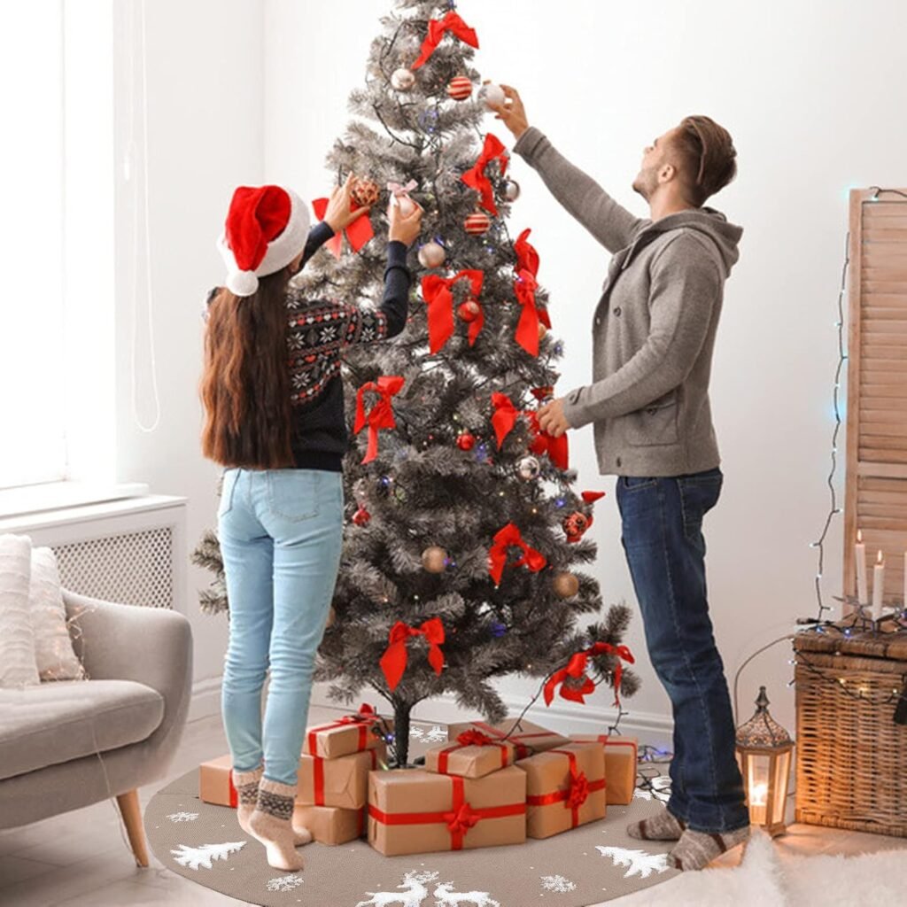 kerstboom rok 36 inch beige gebreide kerstboom skirt met 3d elanden en sneeuwvlokken patroon kerstboom basis bedekking feestdecoratie