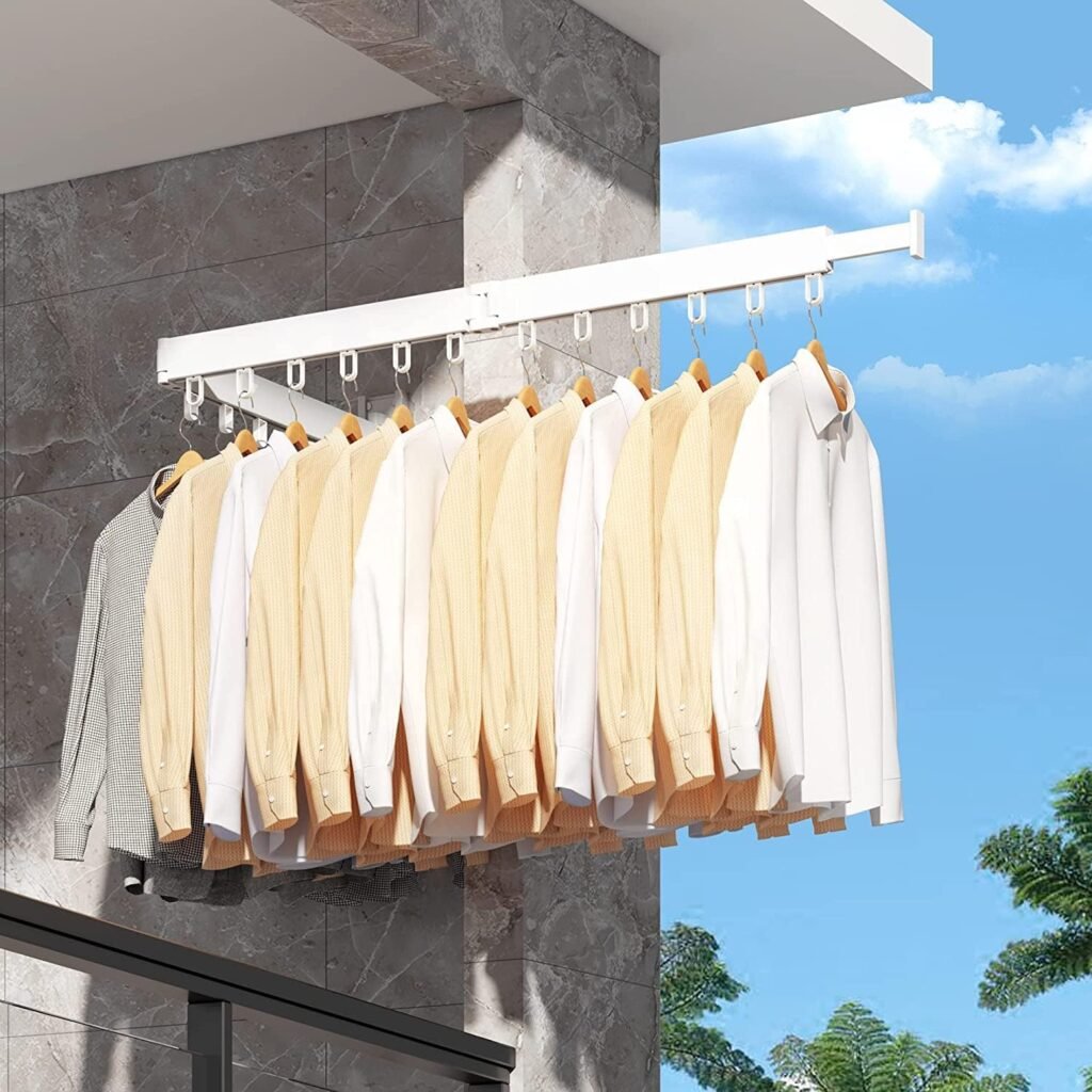 Uittrekbaar kledingrek wandmontage ruimtebesparend vouwbaar wanddroogrek voor kleding ophangen en drogen in huis compacte opbergoplossing