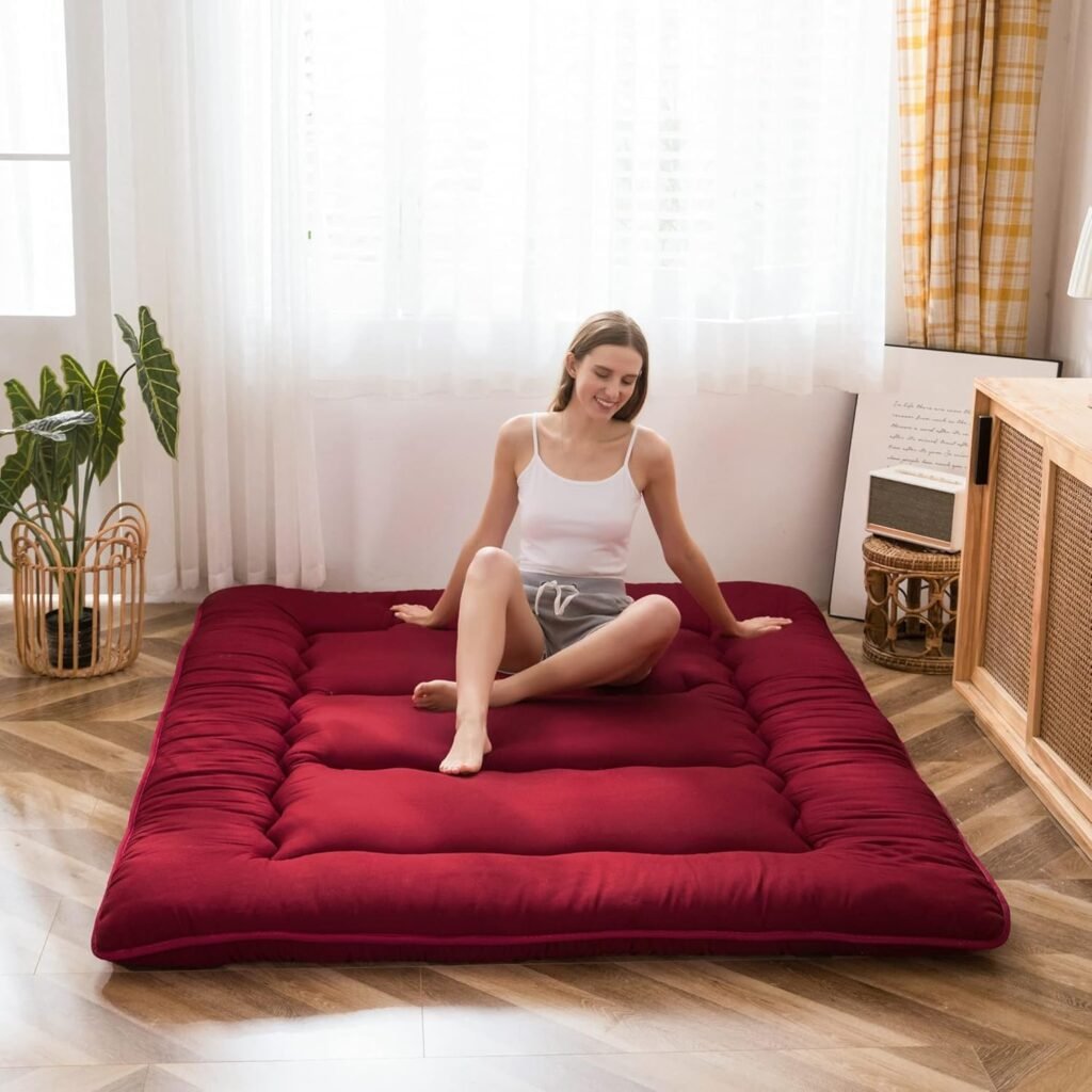 Japanse futon matras 90x200 cm opvouwbare slaapmat bourgondisch rood logeerbed camping en vloermatras