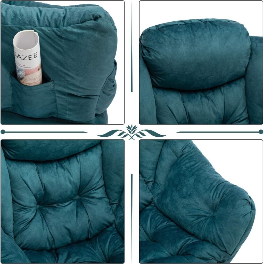 Relaxfauteuil met armleuningen in blauwgroene kleur voor woonkamer, slaapkamer of kantoor met stalen frame en comfortabele zitting