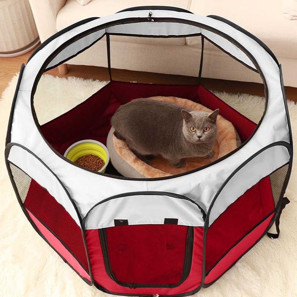 Opvouwbare dierenren waterdichte omheining rood 73x73x43 cm honden katten kleine dieren binnen buiten gebruik speelren draagbaar