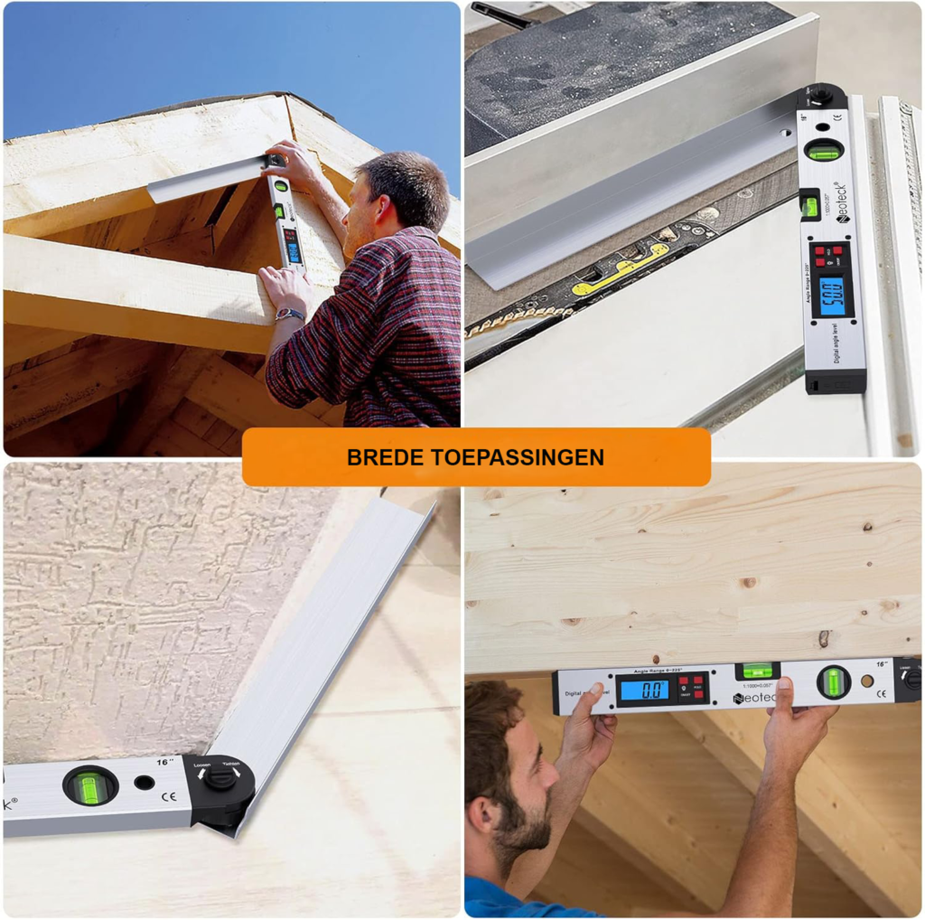 Digitale Hoekmeter van Aluminium - Digitale Gradenboog met LCD Display en Verlichting - Waterpas voor Horizontale en Verticale Metingen - 225° Hoekmeetsysteem 16 Inch