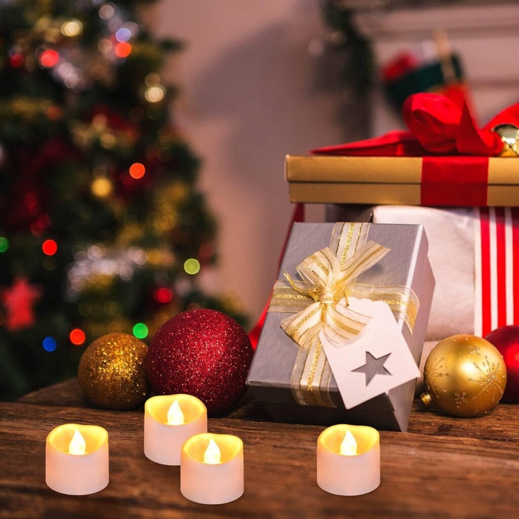 24 LED waxinelichtjes met timer – flikkerende vlamloze theelichtjes op batterij – elektrische kunstkaarsen voor kerst, Halloween en tafeldecoratie