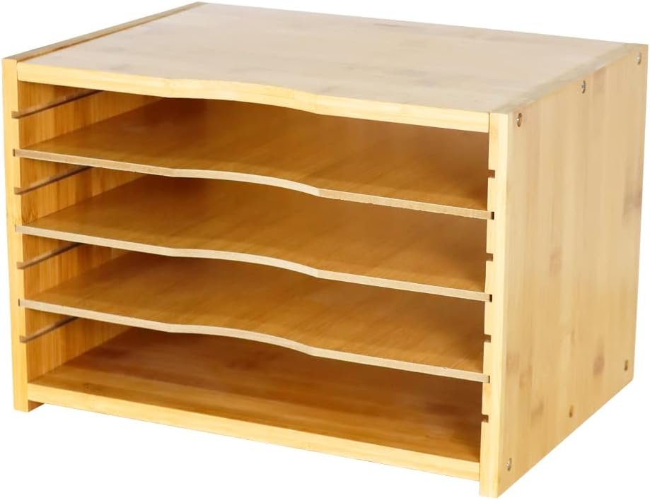 Bamboe brievenbak 3-laags bureau organizer verstelbare planken papieren lade kantoor thuis desk opberging natuurlijke kleur