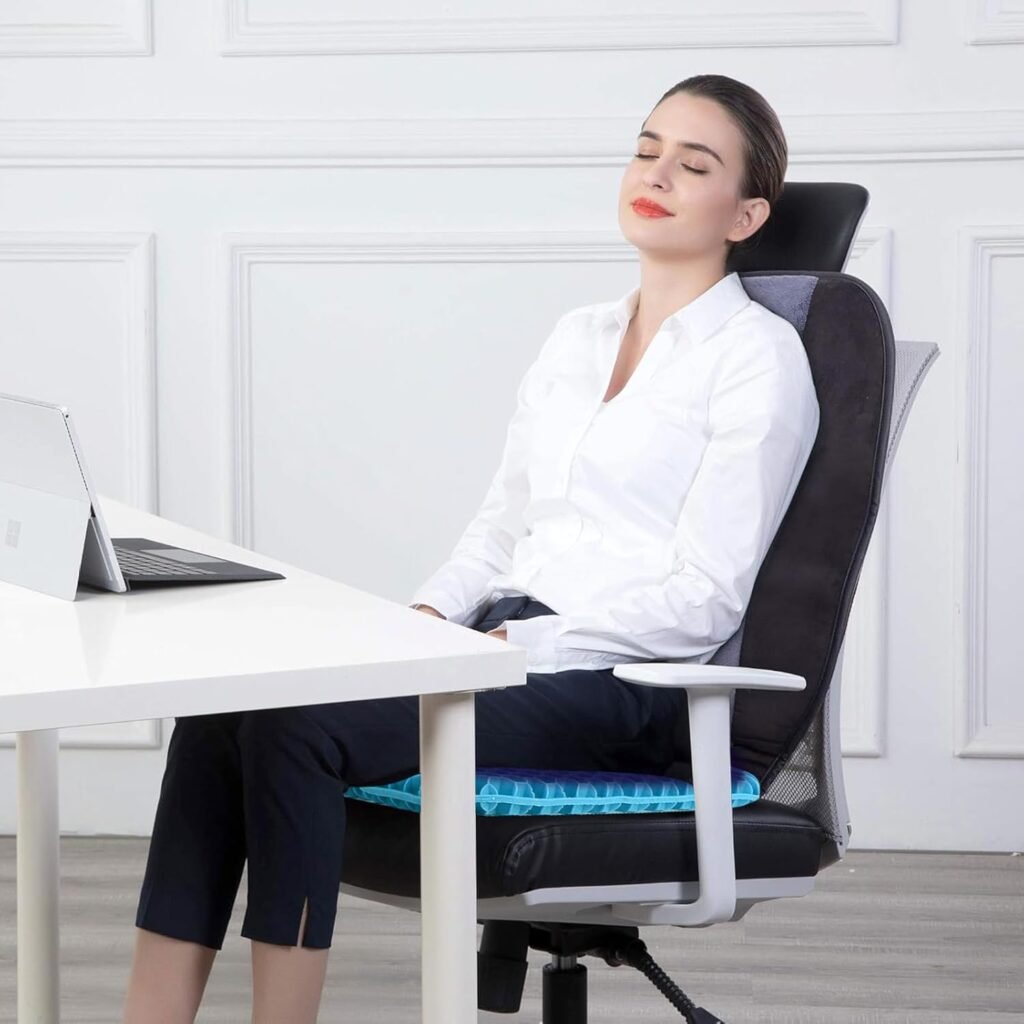 Gel zitkussen dubbel laags met antislip ademend bureaustoel kussen voor ergonomisch zitcomfort 43x39x4 cm azuurblauw