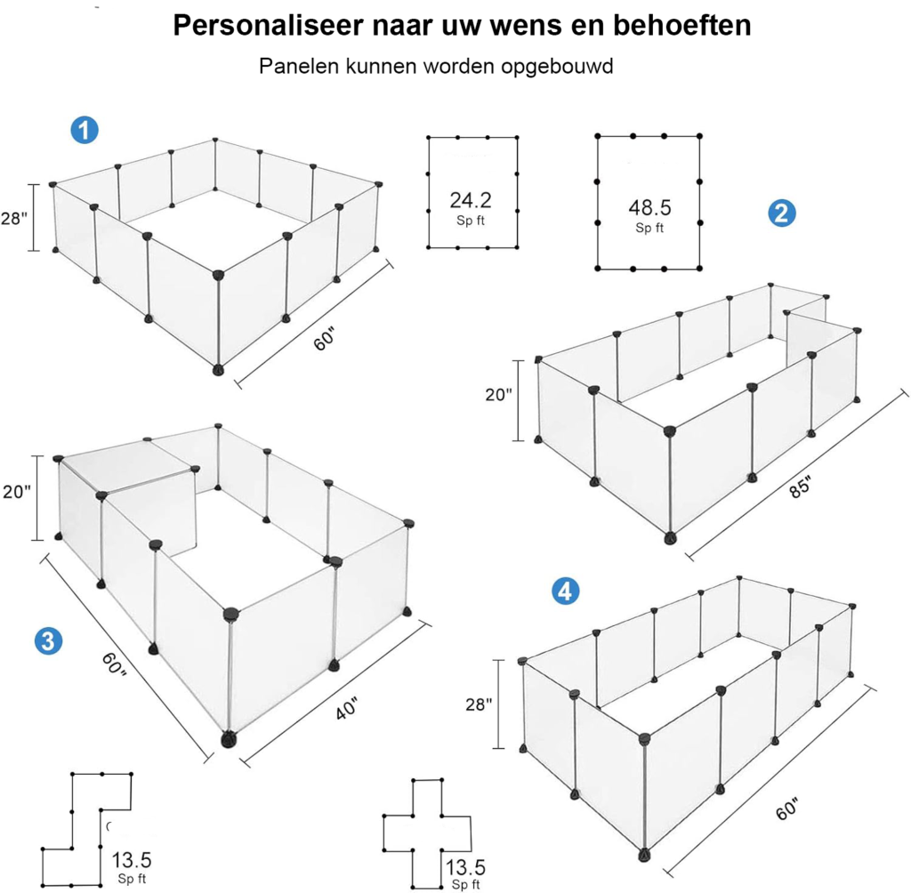 Opvouwbare kunststof huisdierenren met 12 panelen voor kleine dieren zoals konijn, puppy en cavia voor binnen en buiten gebruik