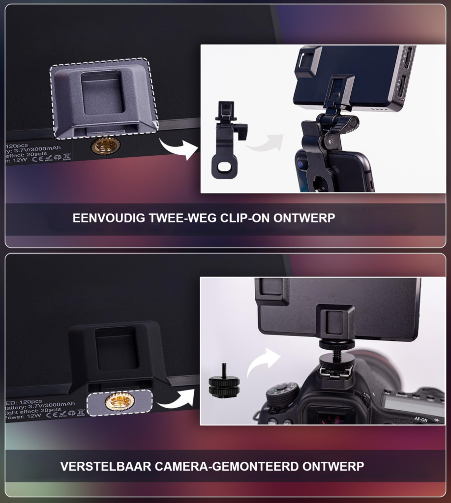 120 LED oplaadbare selfie lamp voor telefoon en camera - videolamp voor fotografie en streaming met 3000mAh batterij