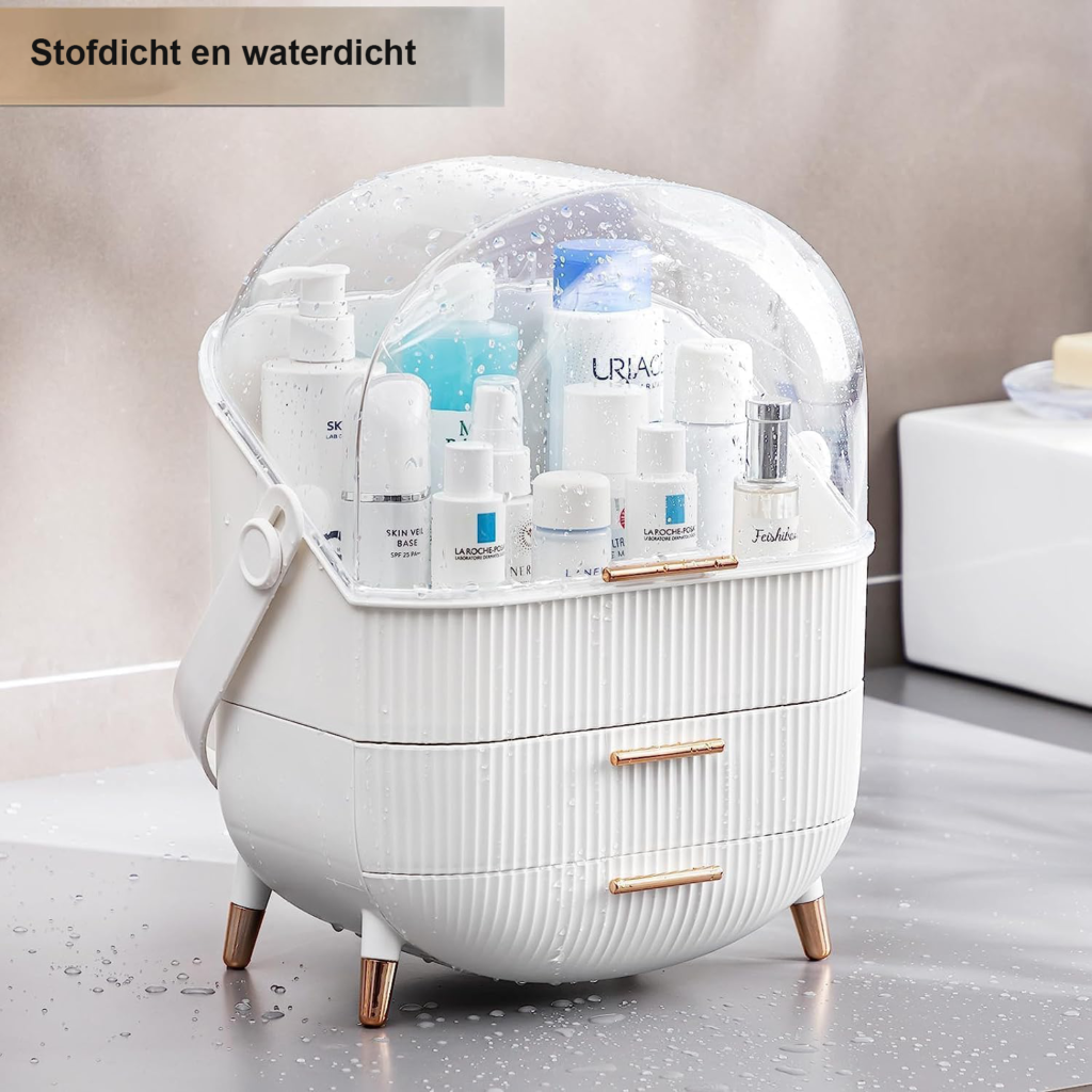 Make-up organizer opbergdoos met transparante deksel en waterdichte stoffen cosmetica opbergbox voor badkamer kaptafel en slaapkamer in wit