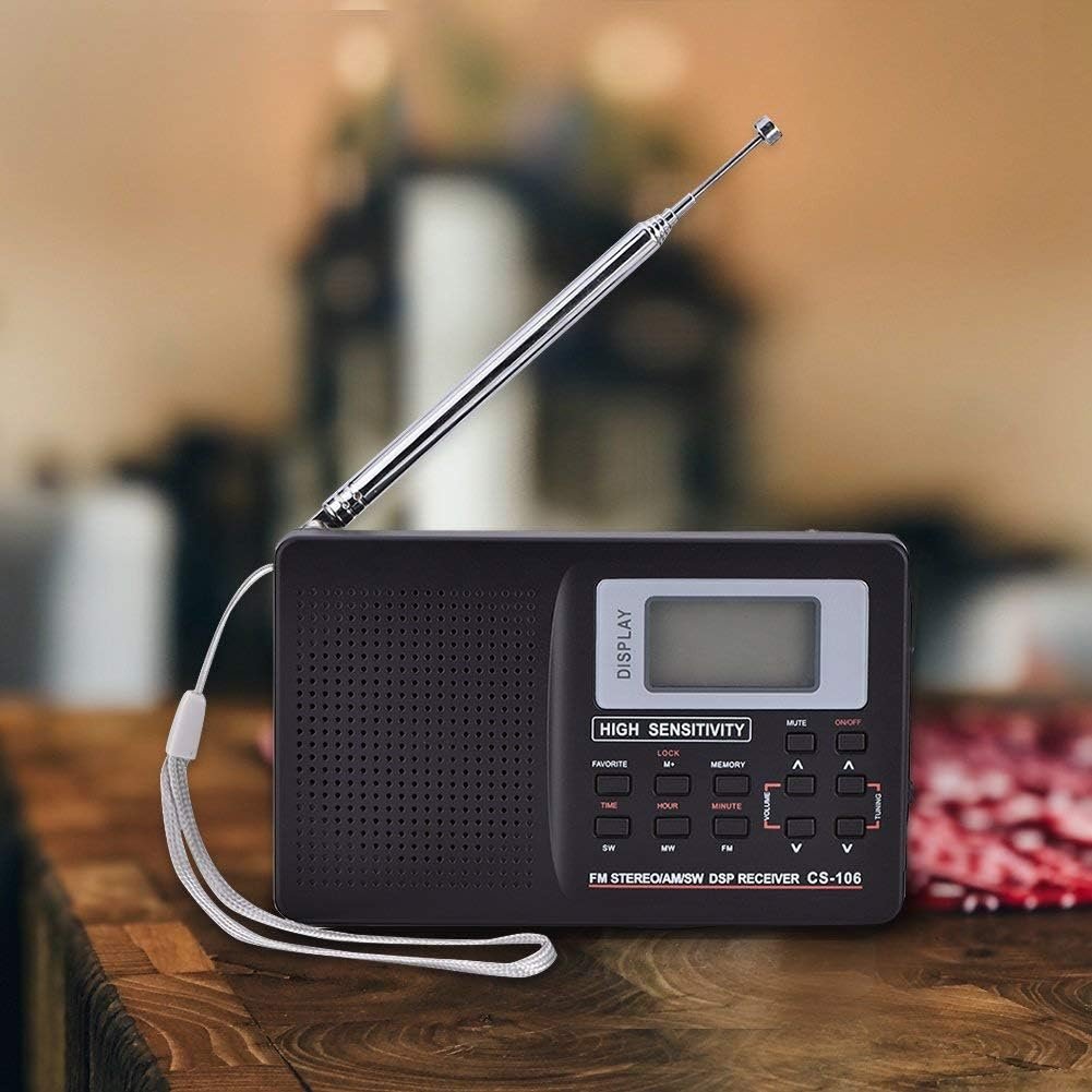 Draagbare mini zakradio AM FM SW LW compacte transistorradio met wekker en volledige frequentie ontvangst voor senioren en reizen zwart handheld radio toestel