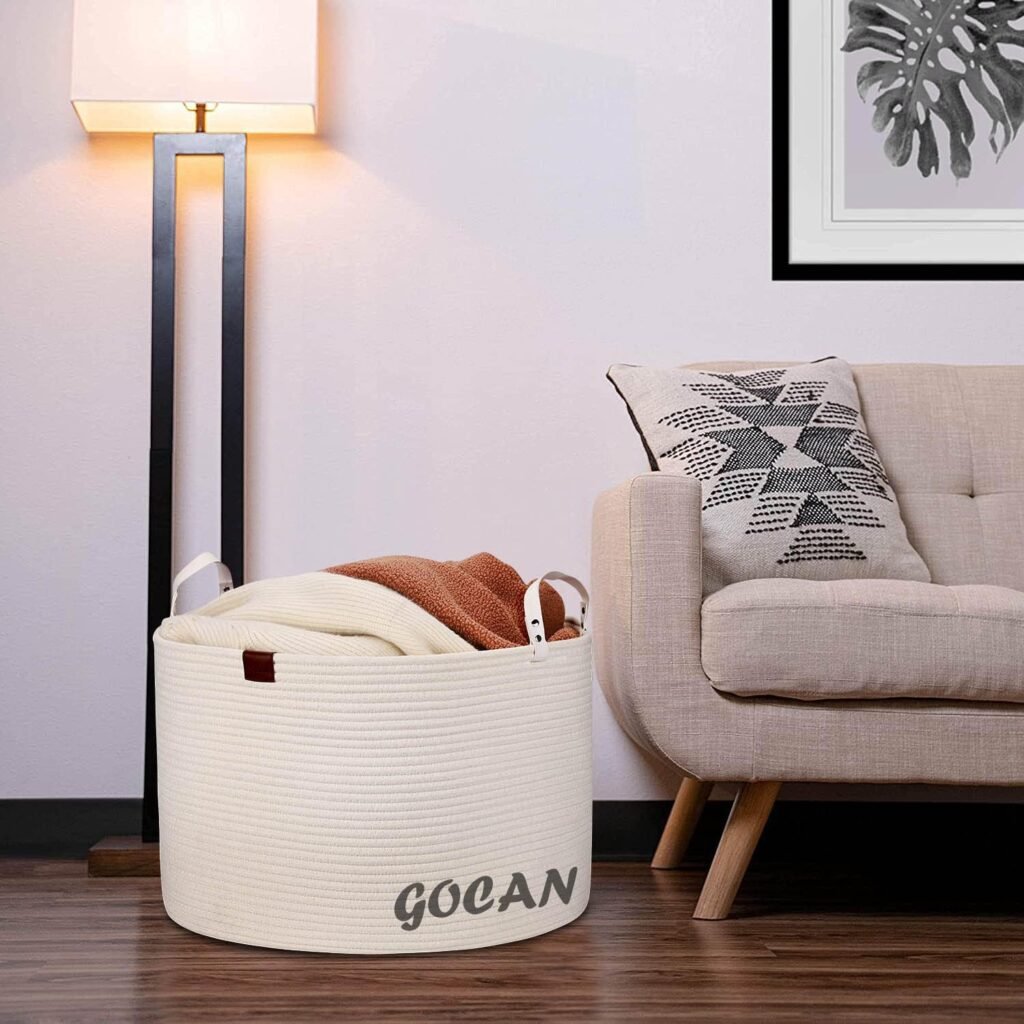 XXXL katoenen touw wasmand met handvatten voor dekens speelgoed en kussens D56xH35.5 cm woonopbergmand