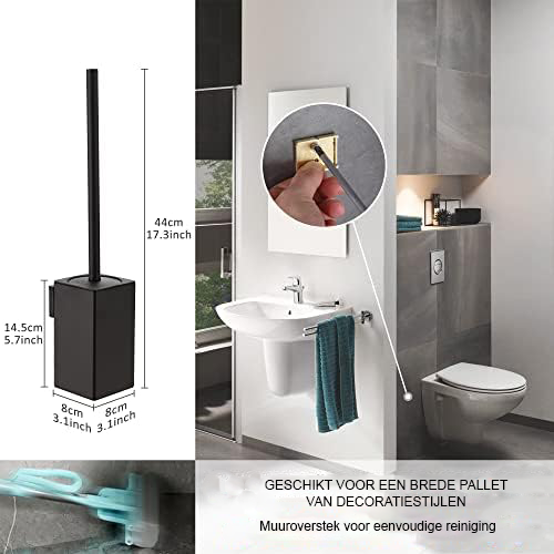 Wandmontage toiletborstel set met vervangbare borstelkoppen van kunststof en RVS voor hygiënische en efficiënte toiletreiniging badkamer accessoire