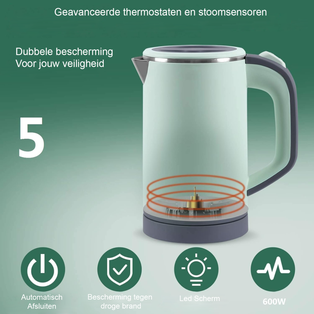Reiswaterkoker compact - draagbare mini waterkoker met handvat voor kamperen en onderweg gebruik