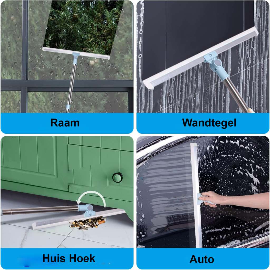 Water slider vloertrekker met dubbele siliconen lip 50 cm en lange steel 130 cm voor douche, tegels, ramen, garage en natte vloeren reiniging