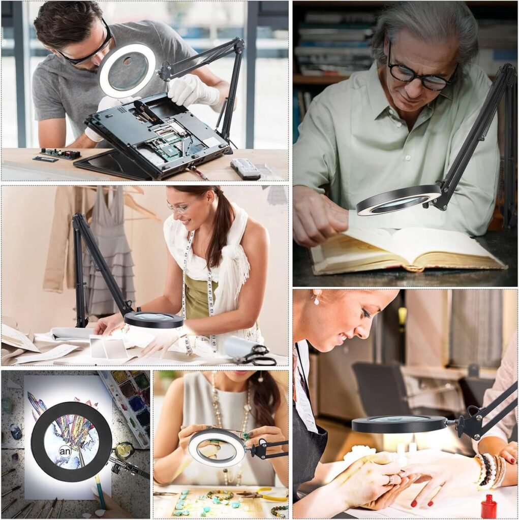 Bureaulamp met vergrootglas en verstelbare arm LED werkpleklamp voor precisiewerk met oogbescherming en heldere verlichting