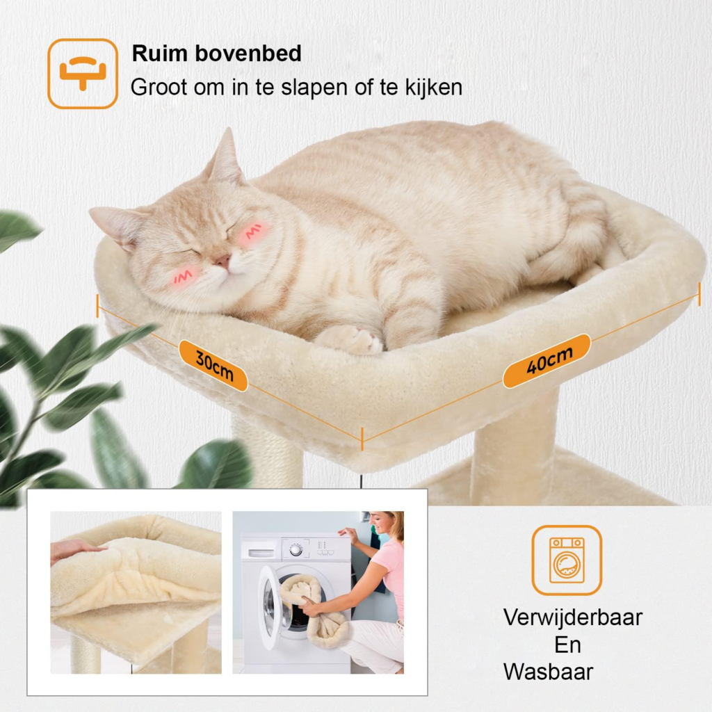 Kattenboom krabpaal kattenmeubel sisal touw pluche ligstoel speelhuis grotten beige uitzonderlijk compact kattenkrabpaal meubel