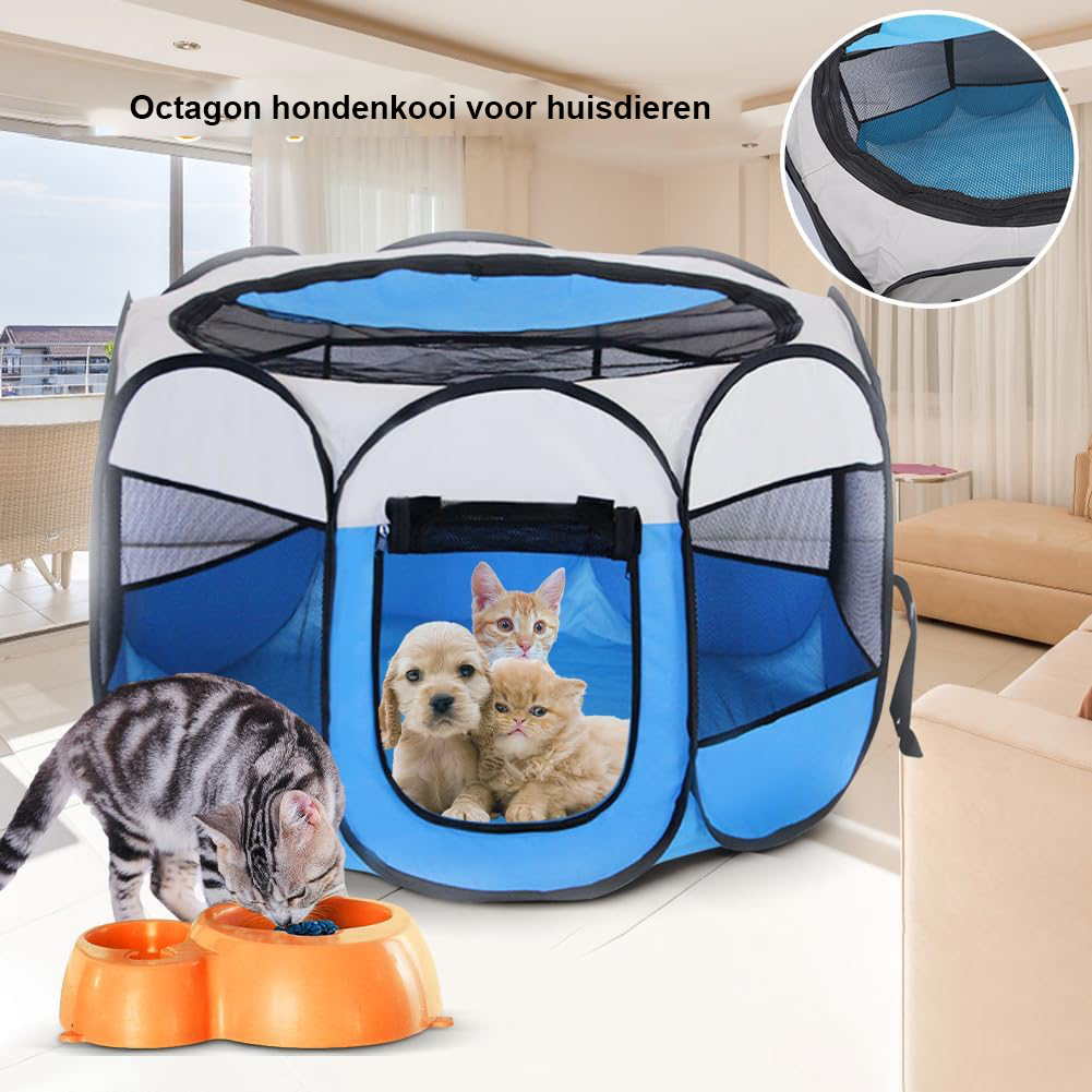 Opvouwbare hondenren 74x74x43 cm blauw waterdichte speelren voor katten konijnen en kleine dieren binnen en buiten gebruik draagbaar