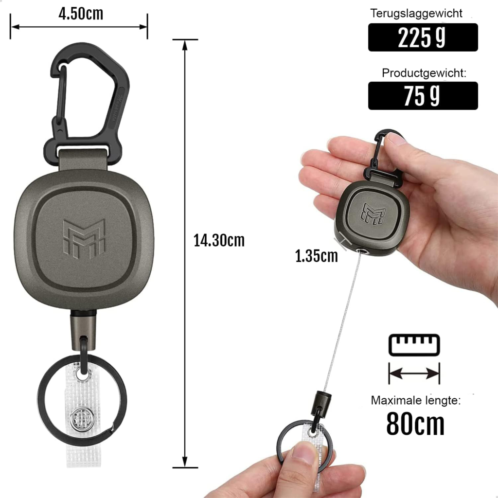 intrekbare sleutelhanger met metalen karabijnhaak duurzame sleutelclip voor sleutels en badges handig dagelijks gebruik compacte sleutelhouder