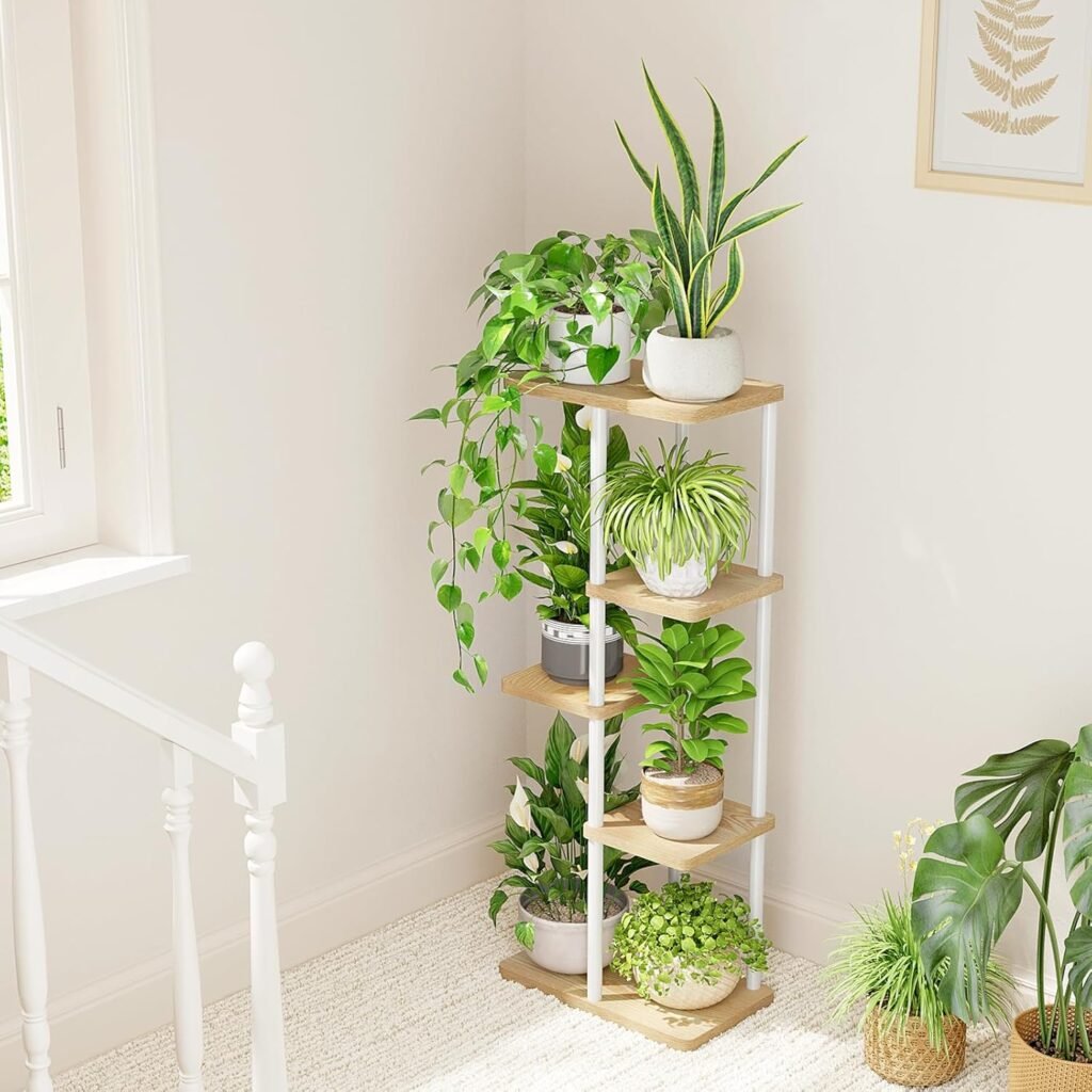 5-laags metalen plantenrek wit plantenstandaard voor meerdere potten binnen balkon tuin en woonkamer hoek plantenhouder