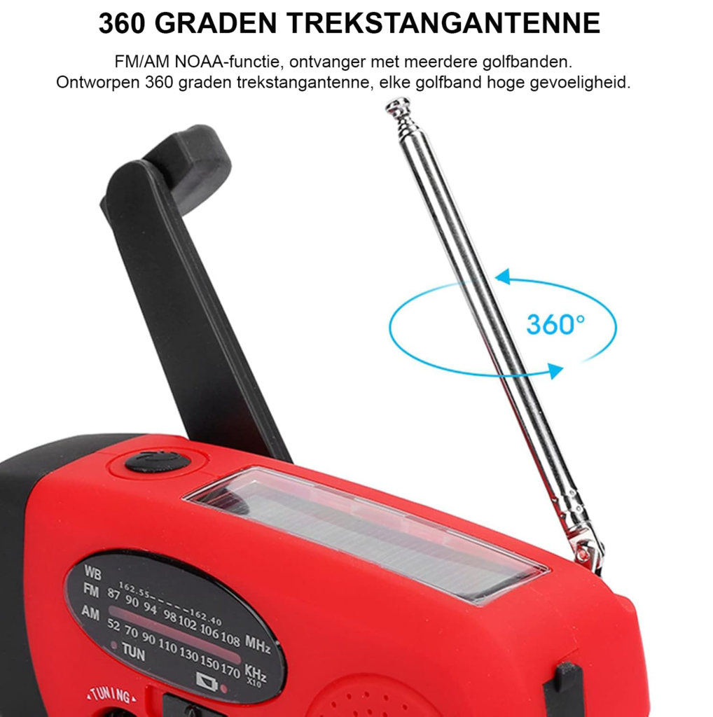 zonne noodradio met handzwengel FM AM NOAA draagbare outdoor radio met LED zaklamp en 400mAh accu solar oplaadbare noodradio speaker