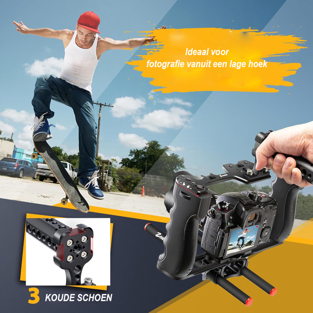 Camera video rig cage met top handle voor DSLR, actiecamera en camcorder – stabilisatie filmmaking kit voor professionele filmopnames