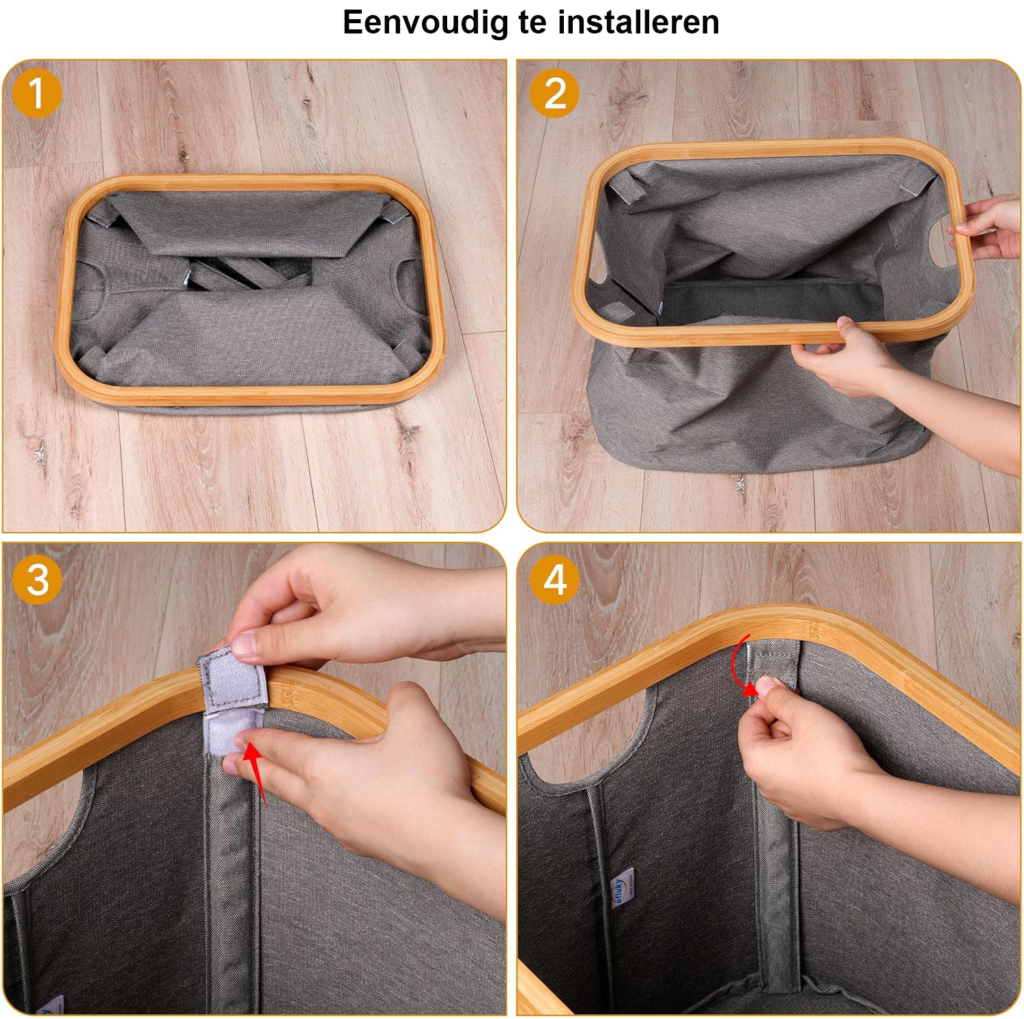 Vouwbare Wasmand Bamboe Stof - Opbergmand voor Wasgoed en Slaapkamer - Ruimtebesparende Wasmand Badkamer Organizer - 50 Liter Lichtgrijs