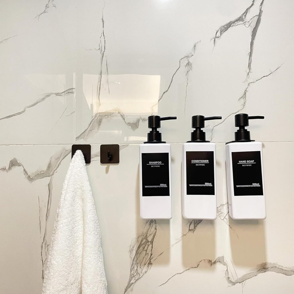 shampoo dispenser wandmontage douchecabine 3 vakjes voor shampoo conditioner en bodywash met waterdichte labels en zonder boren badkamer zeepdispenser