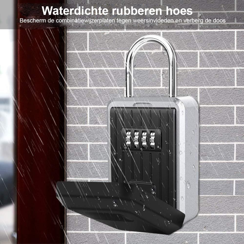XL sleutelkluis met 4-cijferige code voor wandmontage buiten in zwart met handvat en groot formaat