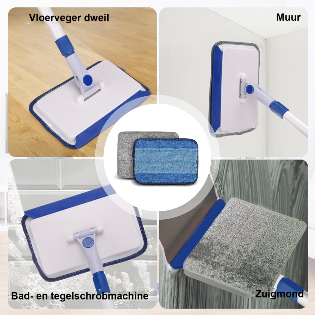 plinten mop 152 cm lange steel met 6 herbruikbare pads voor plinten, vloeren, ramen, tegels en plafonds reiniging