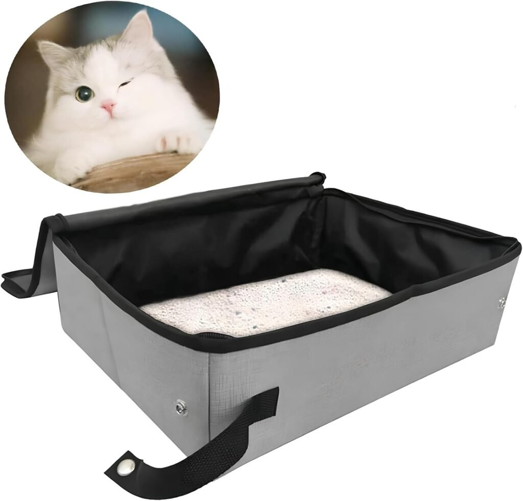 Opvouwbare waterdichte kattenbak met deksel van Oxford stof, draagbaar katten toilet voor reizen en thuis, grijs klein formaat