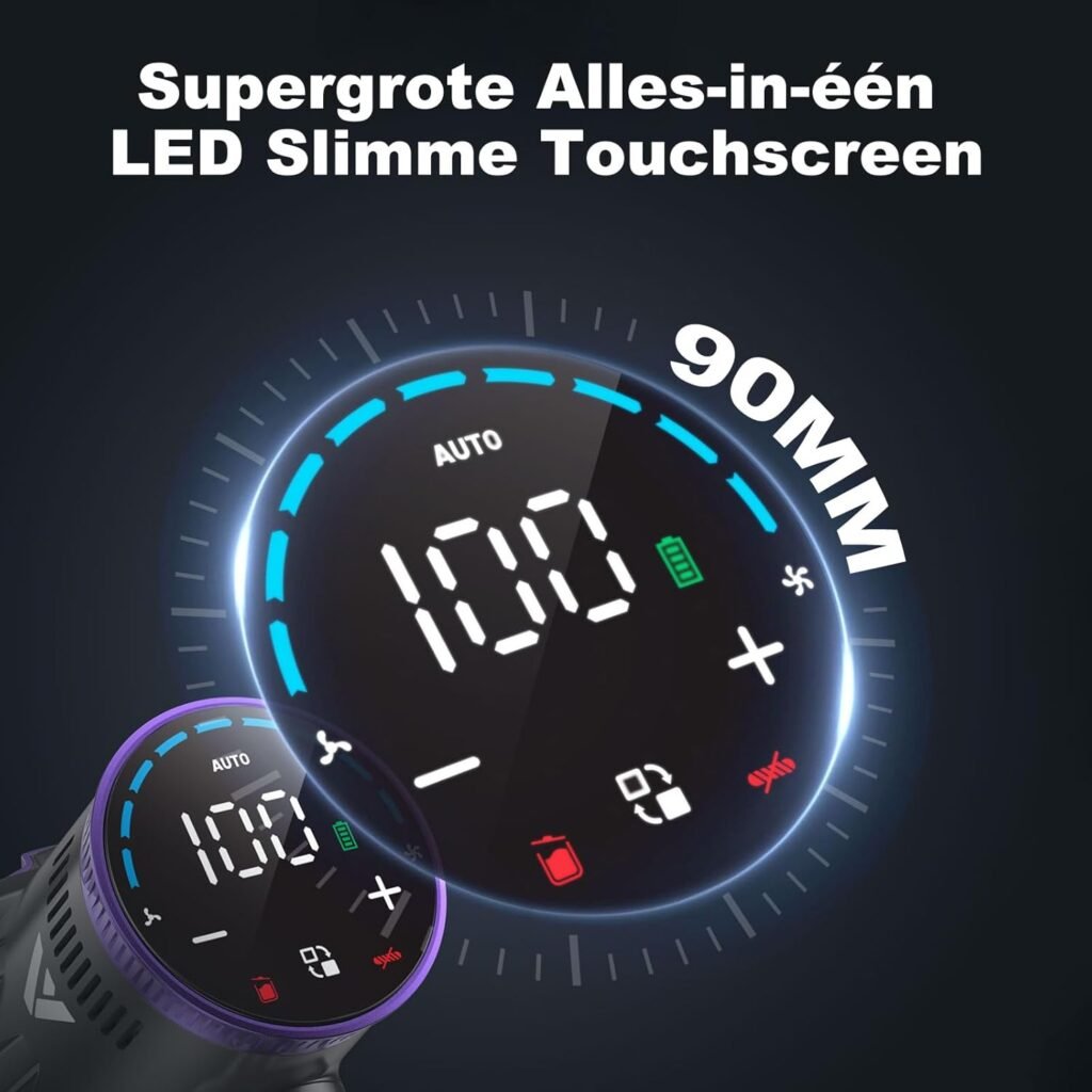 draadloze steelstofzuiger 580W met 45kPa zuigkracht, LED display en anti-klit systeem voor dierenharen en alle vloertypes