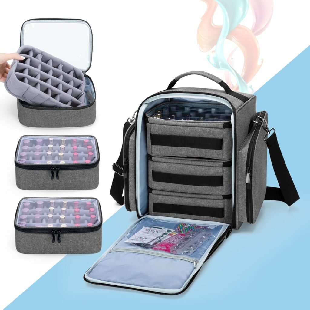 Nagellak organizer koffer 72 flessen 15ml grijs met 3 verwijderbare pouches en opbergvakken voor nagellak opslag