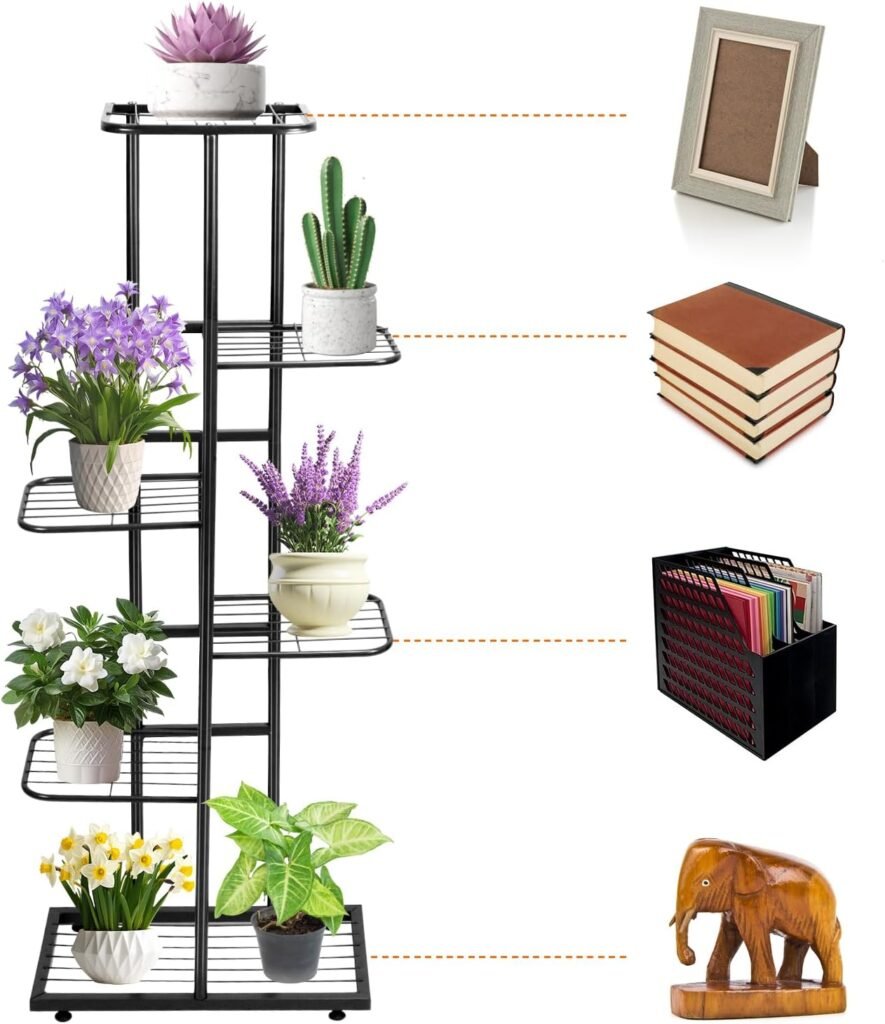 Plantenrek 6-laags metaal 108 cm hoog bloemenplank voor tuin balkon en woonkamer ruimtebesparend en stevig multifunctioneel plantrek