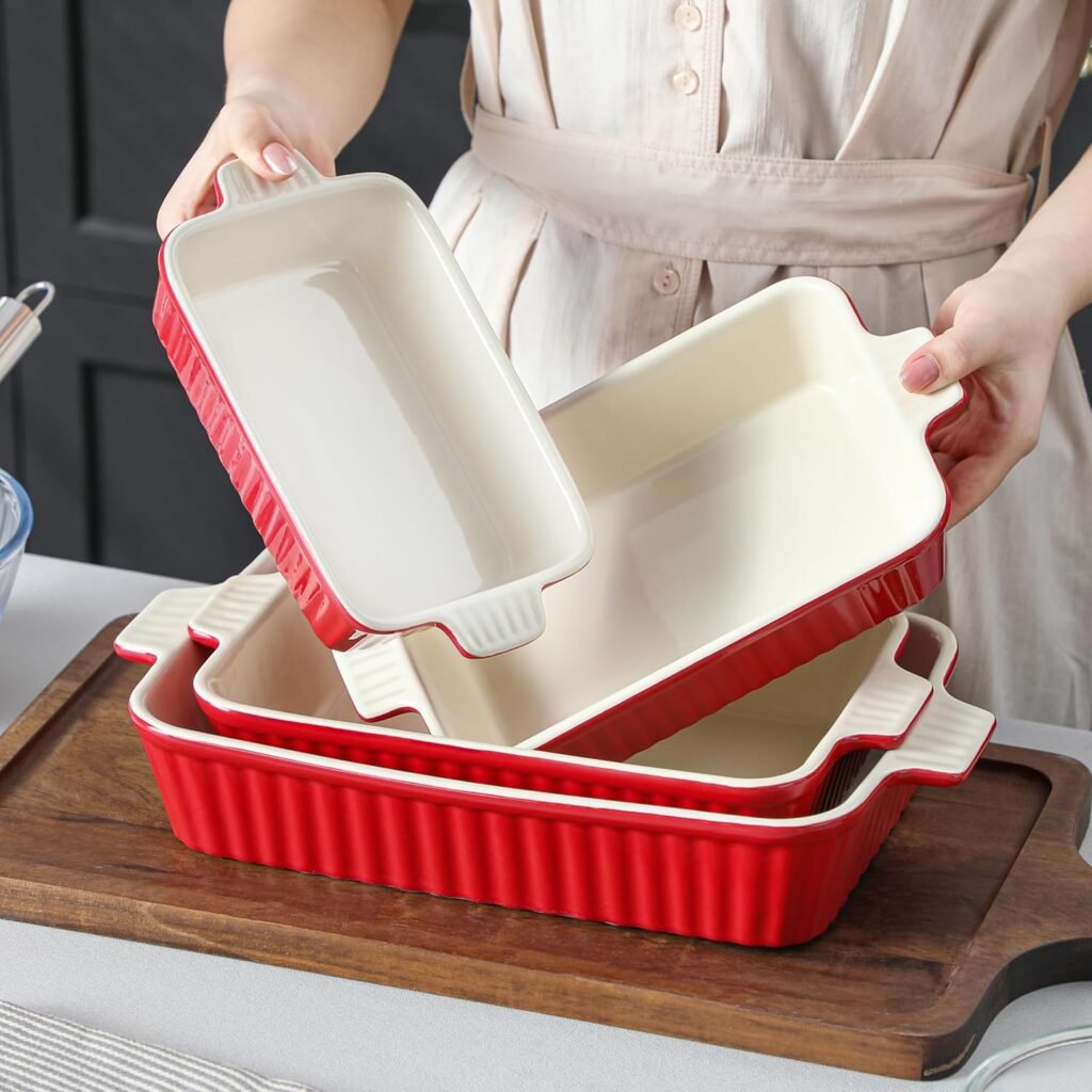 Ovenschalen set 4 stuks porselein rood 4 formaten bakvormen ovenbestendig vaatwasserbestendig serveren
