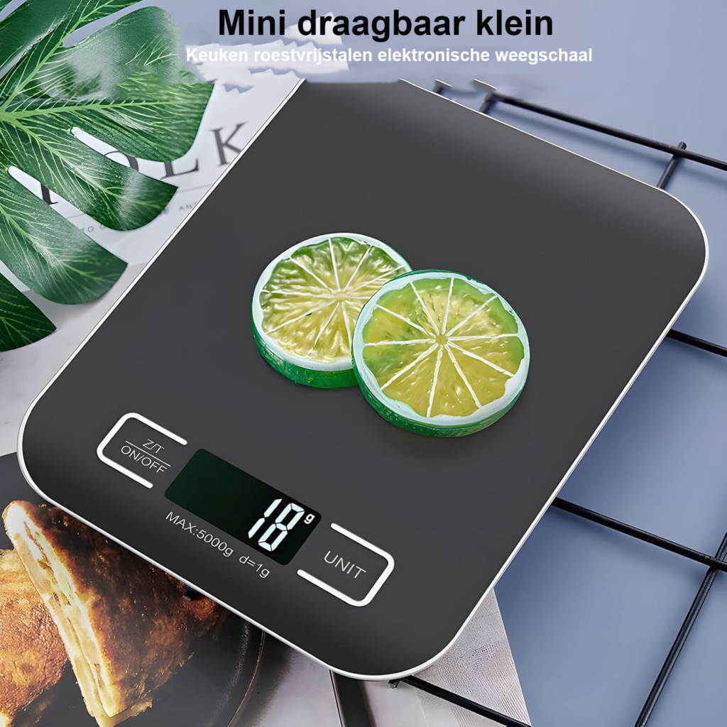Digitale keukenweegschaal 10 kg - USB oplaadbare weegschaal met LCD display en tarra functie - zwart