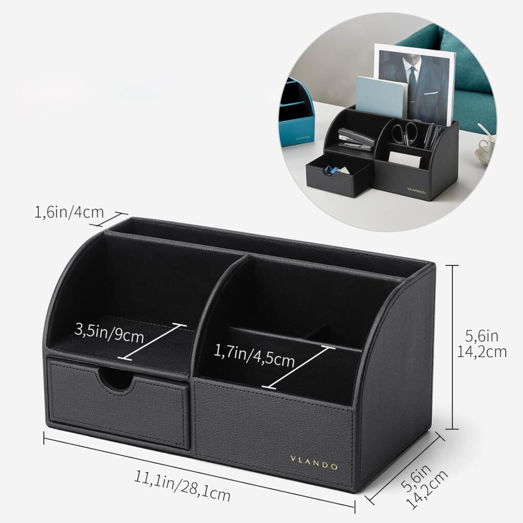 bureau-organizer-met-lade-lederen-desk-organizer-multifunctionele-pennenbak-opberghouder-kantoorbenodigdheden-zwart-remote-controlhouder