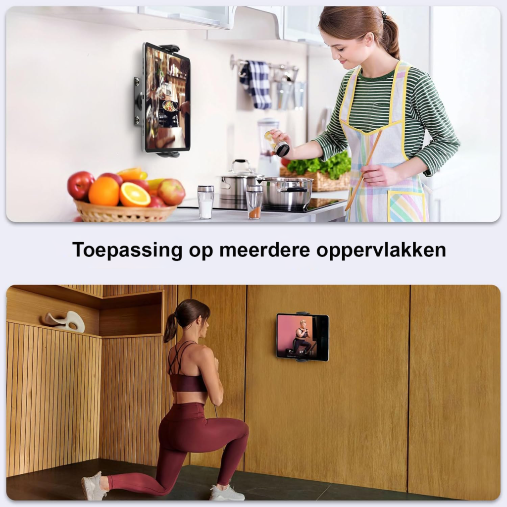 Universele tablet muurbeugel 360 graden verstelbaar voor tablets, e-readers en smartphones van 4,7 tot 14 inch.
