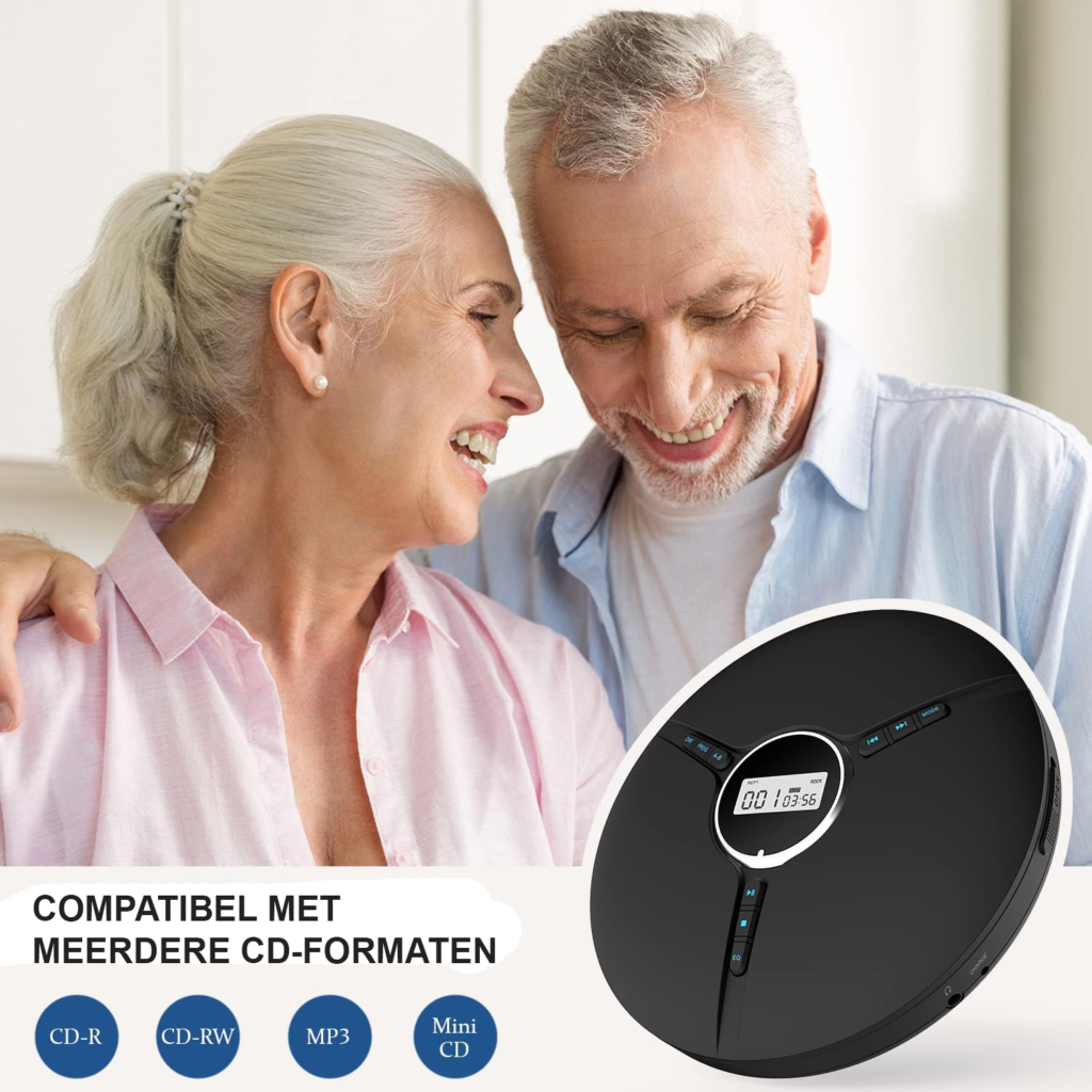 Draagbare CD speler zwart met ingebouwde batterij, compacte Discman met hoofdtelefoon, compatibel met CD-R CD-RW en MP3