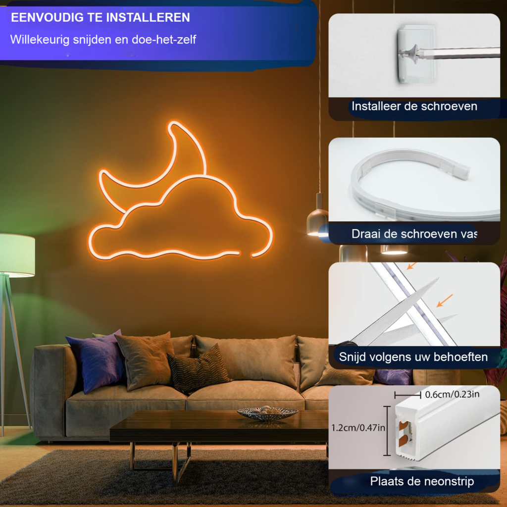 Neon LED strip 5m dimbare flexibele siliconen lichtslang warm wit 12V verlichting voor binnen en buiten decoratie