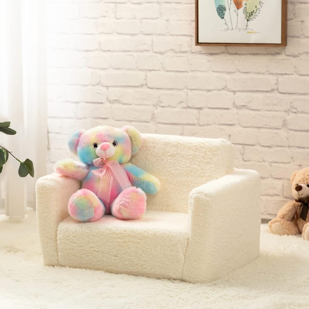 2-in-1 kindersofa bed sherpa wit omvormbare peutersofa ligstoel kinderbank slaapfunctie knuffelstof meisjes jongens
