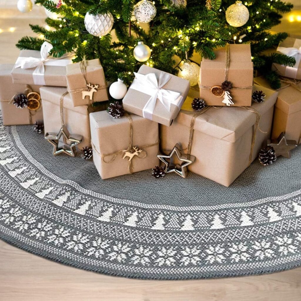 kerstboomkleed 90 cm kabelgebreid sneeuwvlok patroon kerstboom skirt decoratie ronde kerstboom mat groot winter decoratie