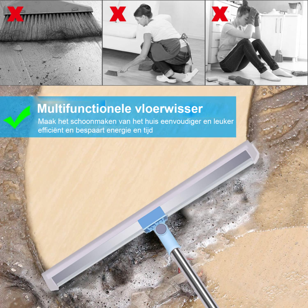 Water slider vloertrekker met dubbele siliconen lip 50 cm en lange steel 130 cm voor douche, tegels, ramen, garage en natte vloeren reiniging