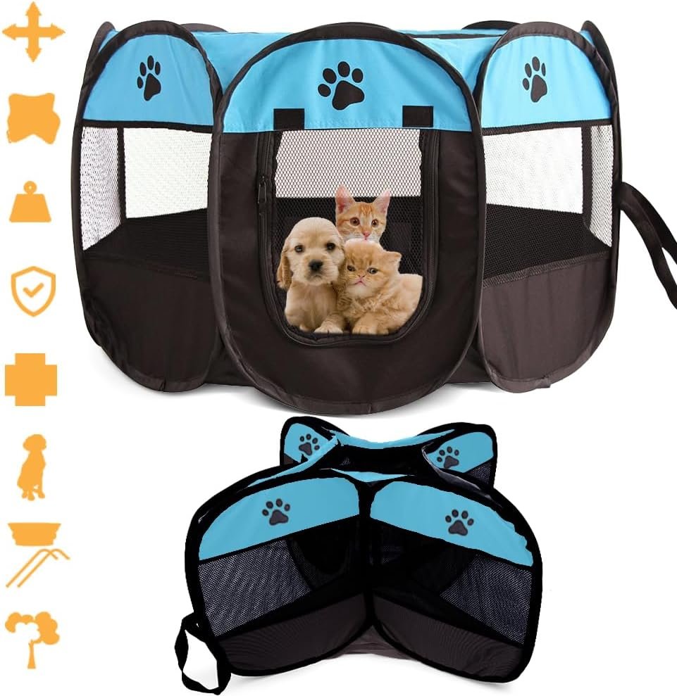 Opvouwbare hondenren 74x74x43 cm blauw waterdicht voor honden katten binnen en buiten gebruik