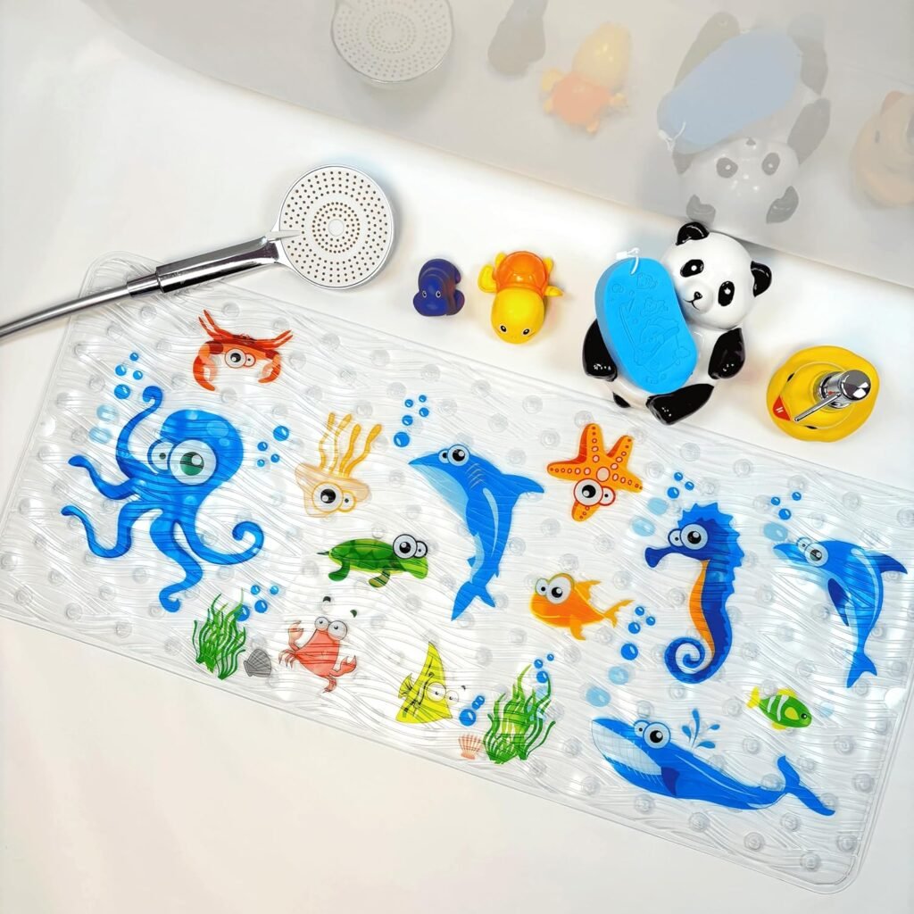 Antislip badmat cartoon octopus blauw 89x40 cm wasbare douchemat badkamer vloer