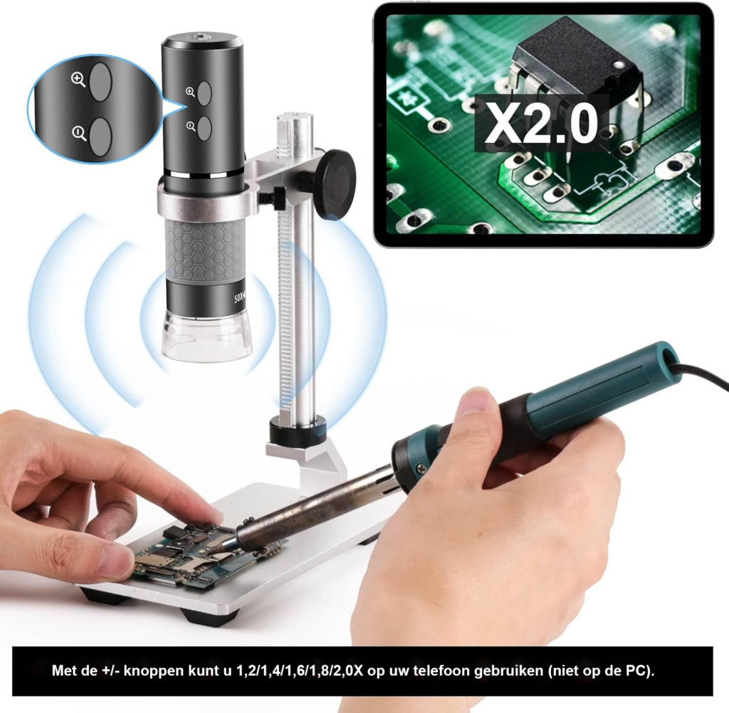 4K WiFi digitale microscoop met 50-1000x vergroting, professionele standaard en opbergcase, compatibel met iPhone, Android en PC.